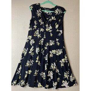 Lauren Ralph Lauren Dress Women 14P Black Floral Faux Wrap Flowy Cap Sleeve